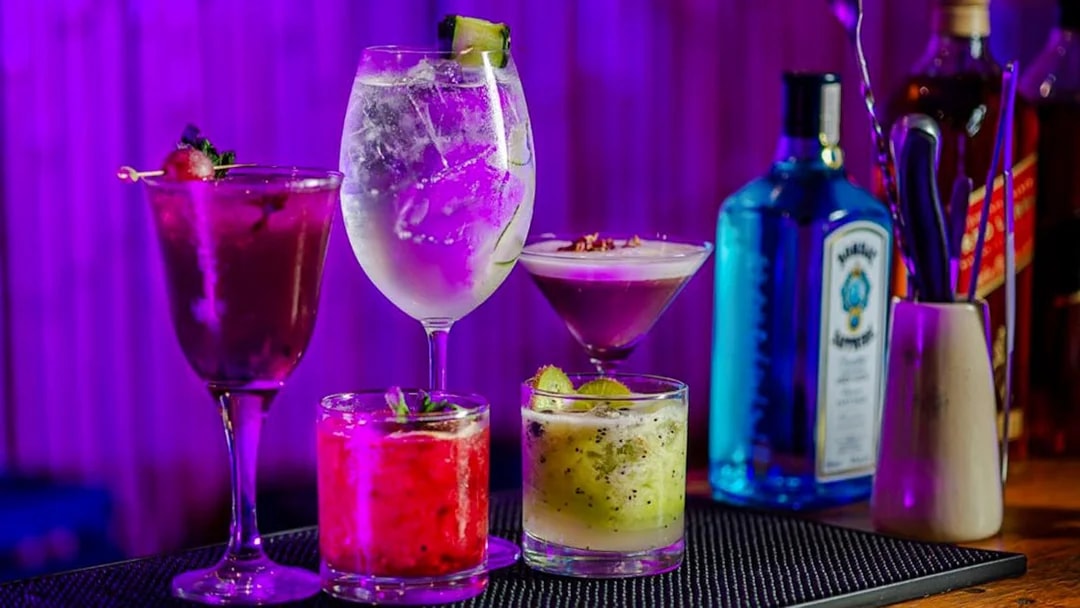 Colorful cocktails at Madero Tango Show bar in Buenos Aires.