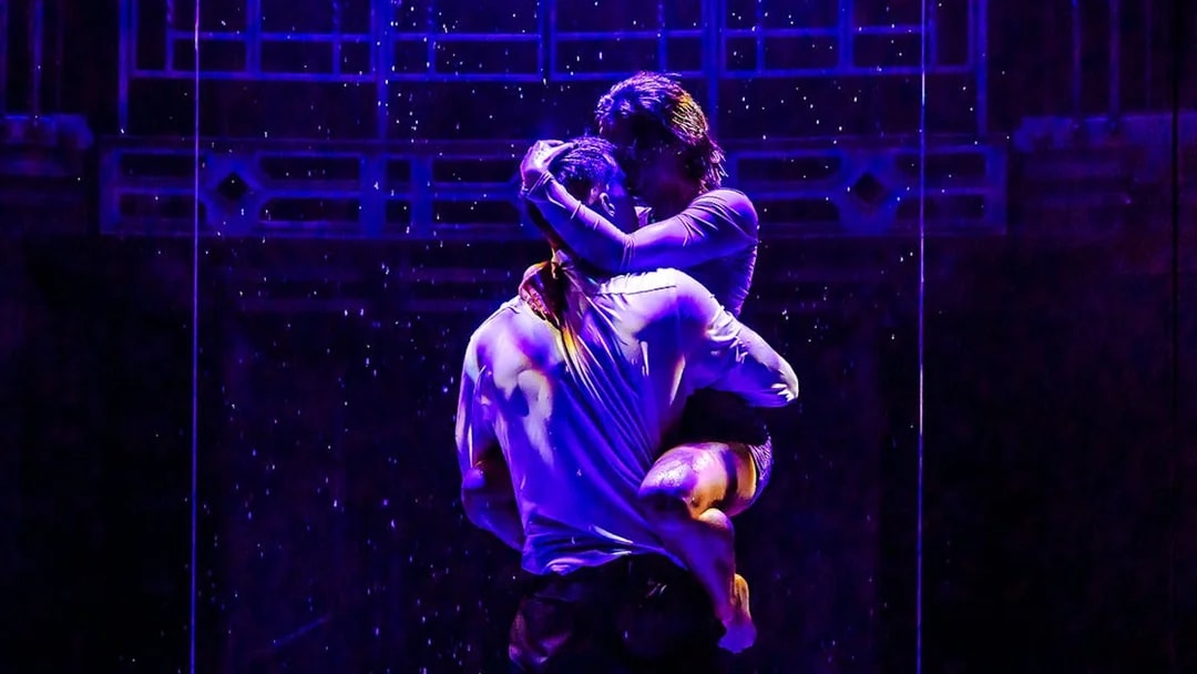 Performers in an embrace during Magic Mike Live show.