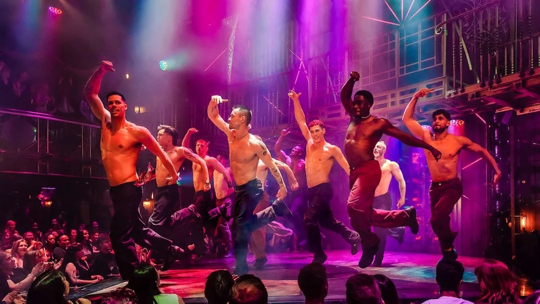 Performers dancing on stage during Magic Mike Live show.
