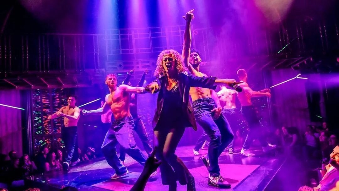Performers dancing on stage during Magic Mike Live show.
