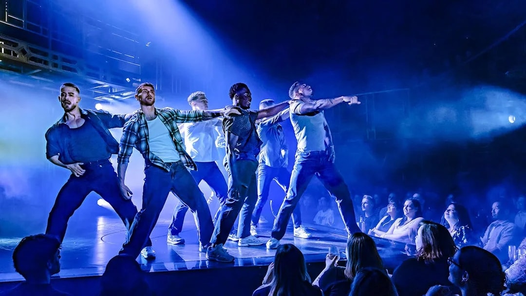 Performers dancing on stage during Magic Mike Live show.