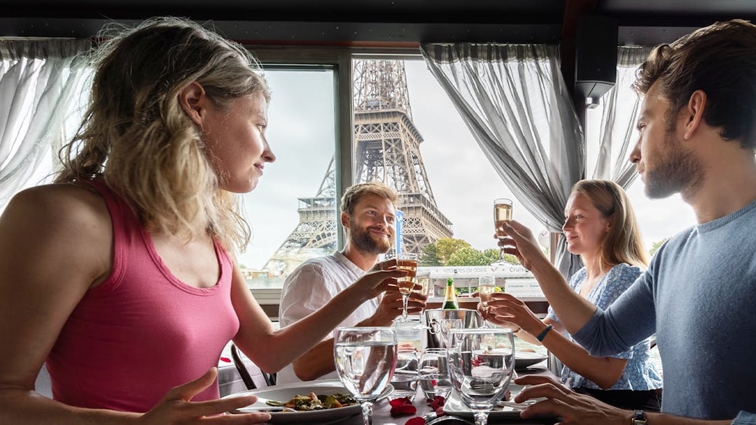 Lunch cruise on the Seine with Eiffel Tower view, Paris.