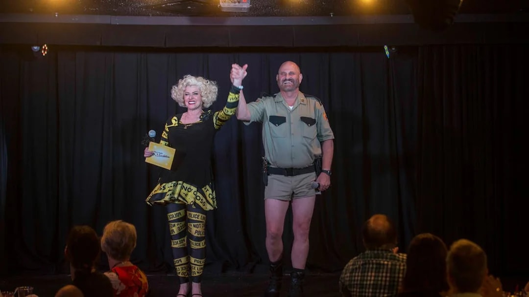Performers on stage during "Marriage Can Be Murder" show, Las Vegas.