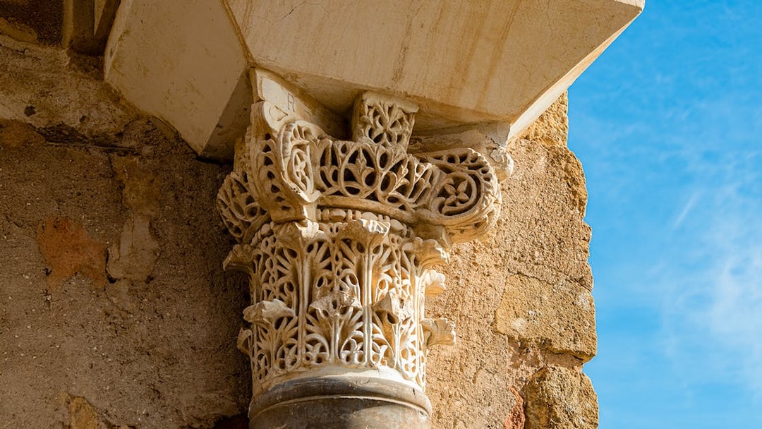 Capitel with intricate carvings at Medina Azahara, Cordoba.