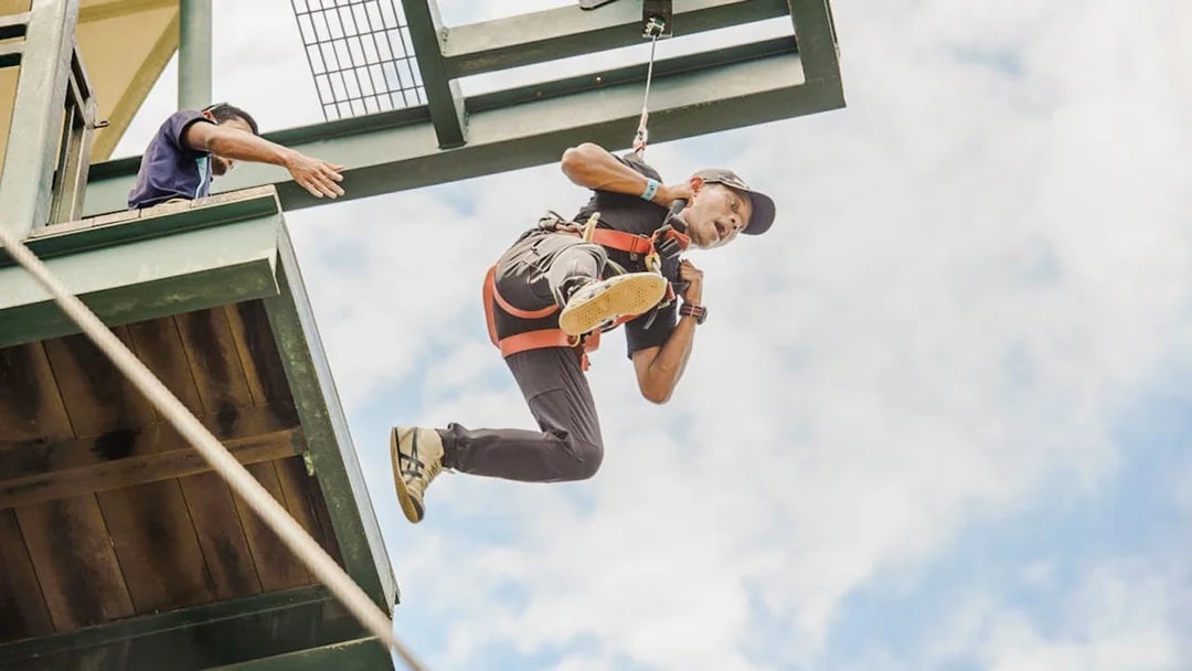 Zipline launch at Mega Adventure Park Singapore.