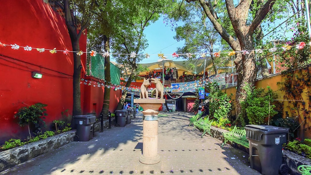 Artisan Market entrance with colorful decorations in Coyoacán, Mexico.