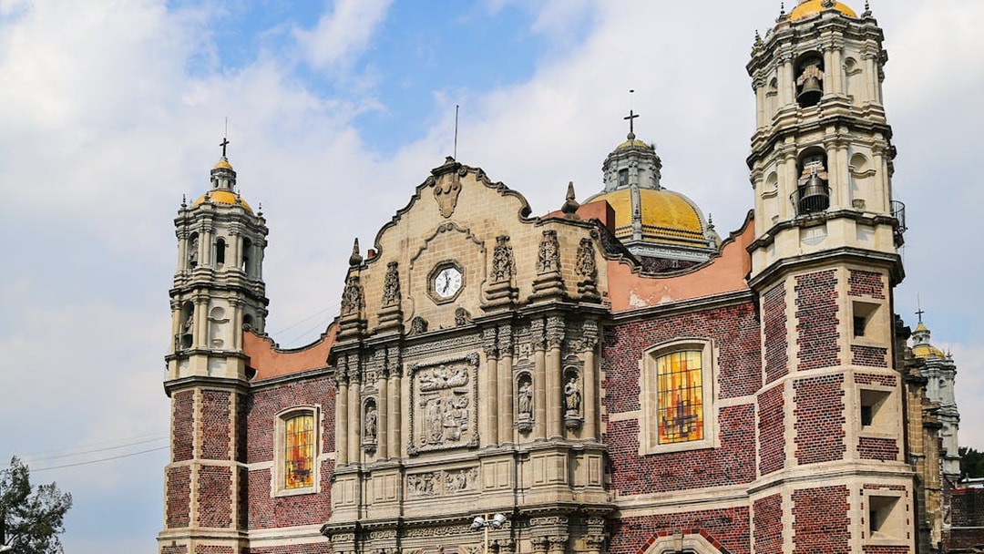 Basilica Shrine of Guadalupe facade with towers, Mexico City, Mexico.