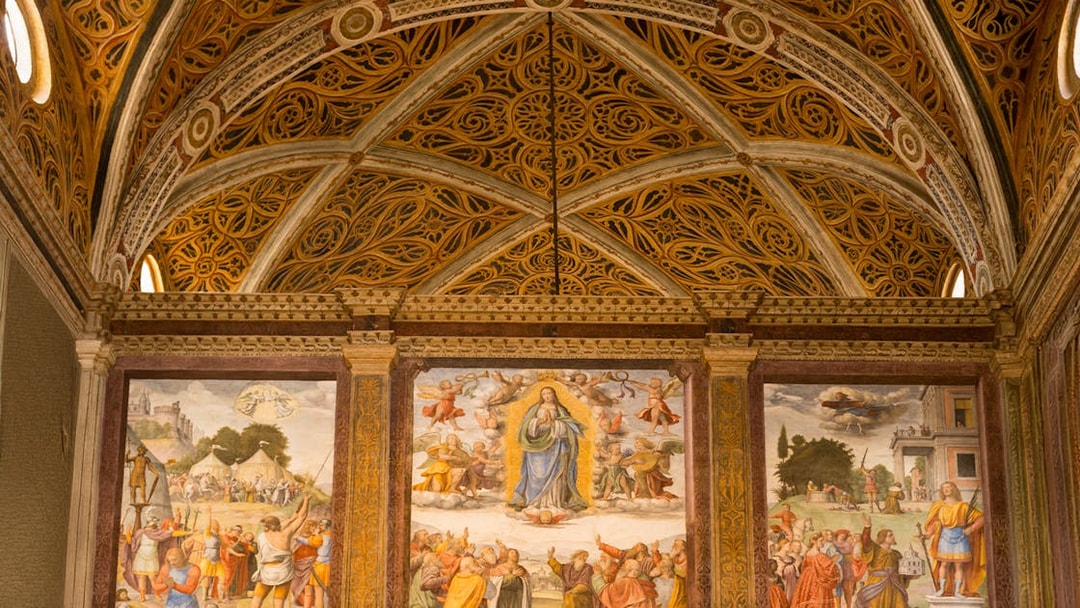 Interior of San Maurizio Church, Milan, with frescoes and detailed architecture.