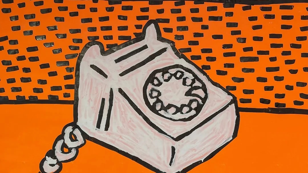 Keith Haring artwork of a telephone at Moco Museum Amsterdam.