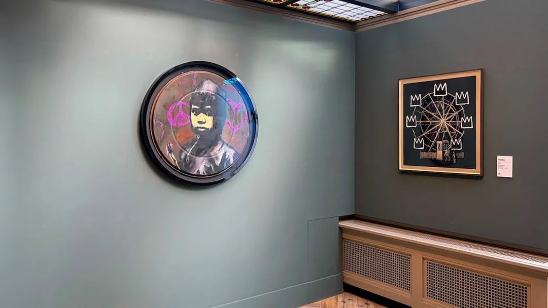 Art exhibits featuring modern graffiti and abstract art inside Moco Amsterdam.