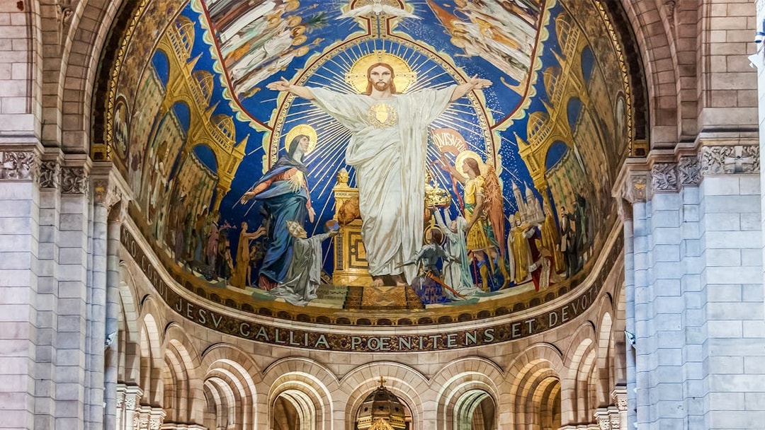 Mosaic of Christ in Sacré Coeur Basilica, Paris, on Montmartre and Sacré Coeur Walking Tour.