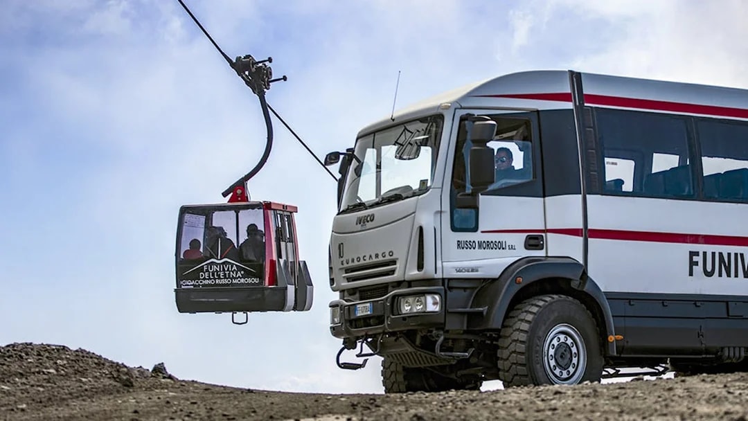 Jeep and cable car on Mount Etna guided tour in Sicily.