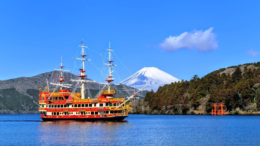 Pirate ship on Lake Ashi with Mount Fuji in the background, Hakone, Japan.