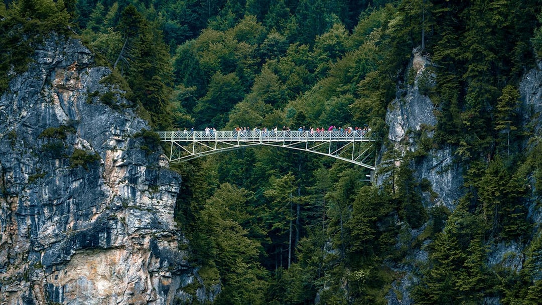 Marienbrücke bridge spanning a forested gorge in Bavaria, Germany.