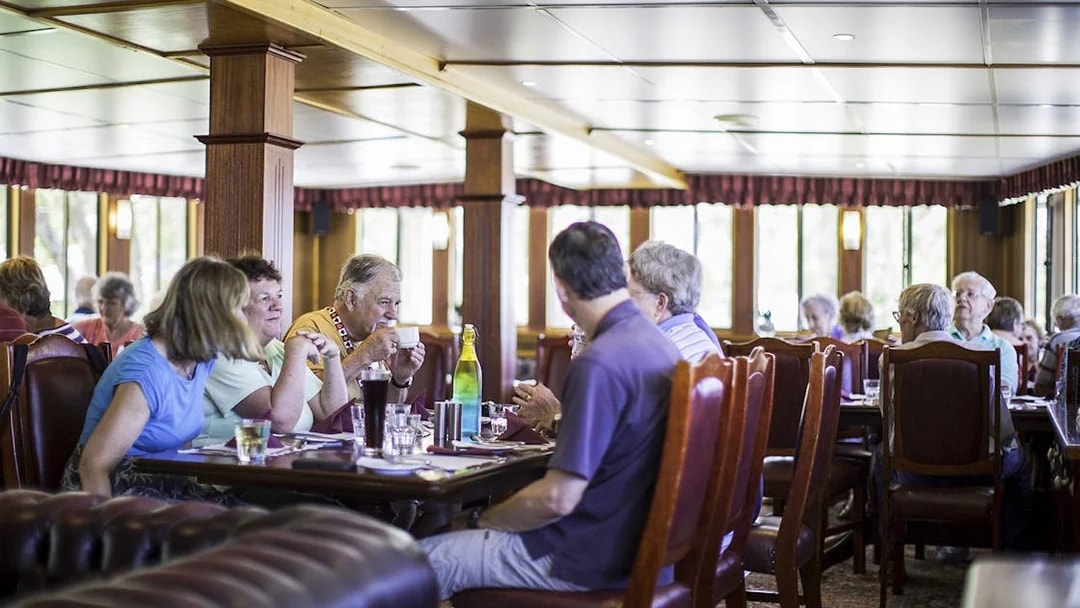 Group dining on a Murray River cruise.