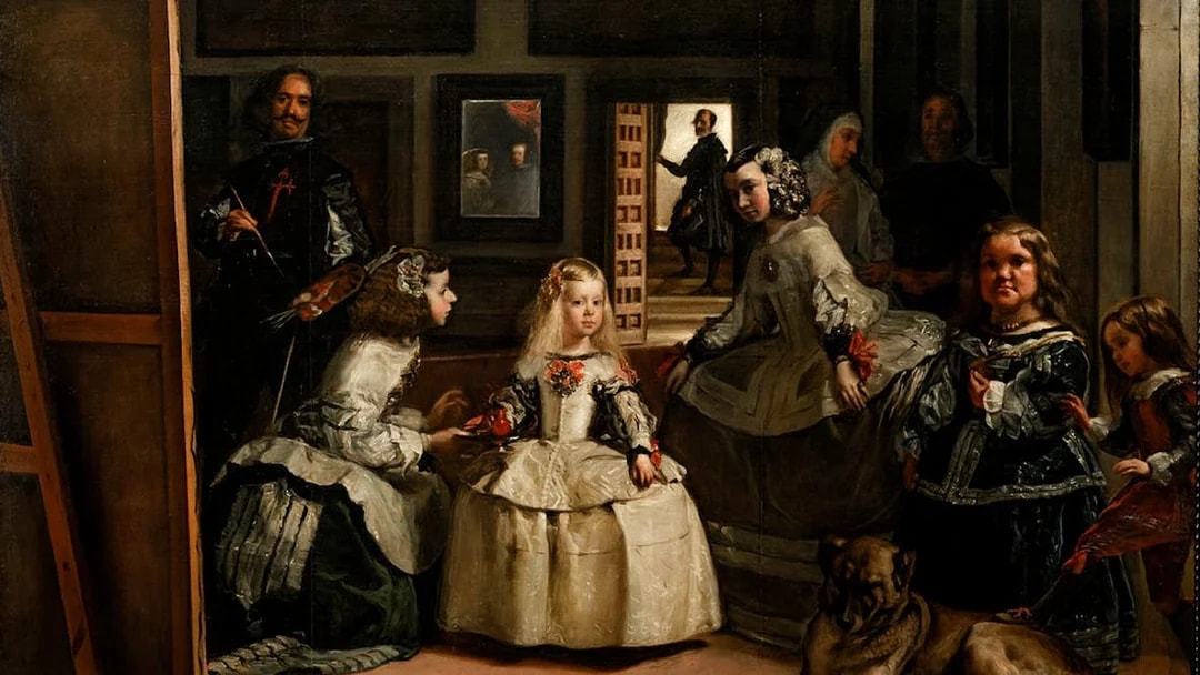 Las Meninas painting at Prado Museum, featuring a young girl surrounded by attendants.