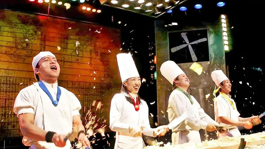 Chefs performing with knives at Jeju Nanta Musical Show.