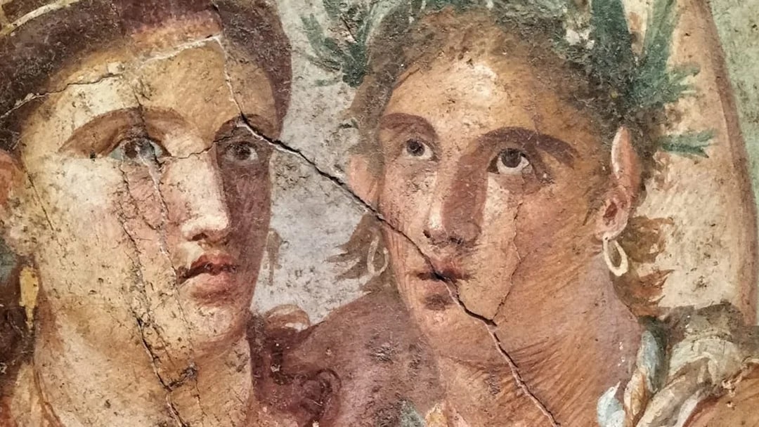 Ancient fresco of two figures from the secret room, National Archaeological Museum of Naples.