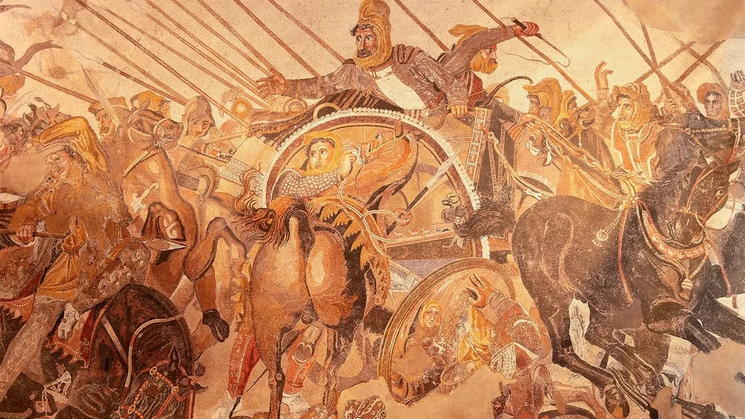 Battle scene from the Alexander Mosaic at Naples National Archaeological Museum.