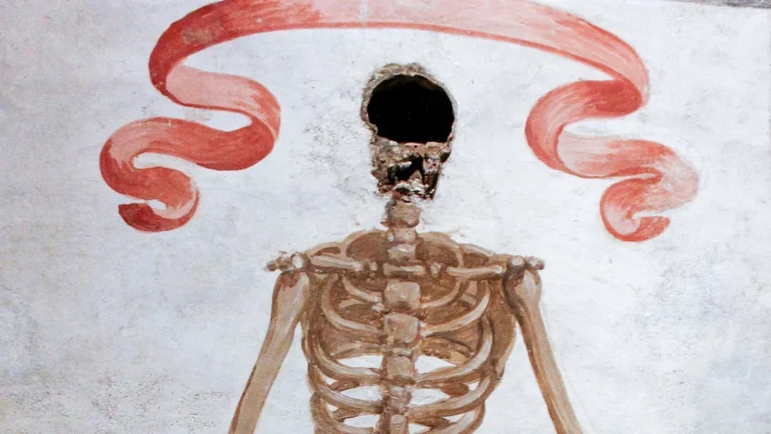 Skeleton mural in Catacombs of San Gaudioso, Naples.