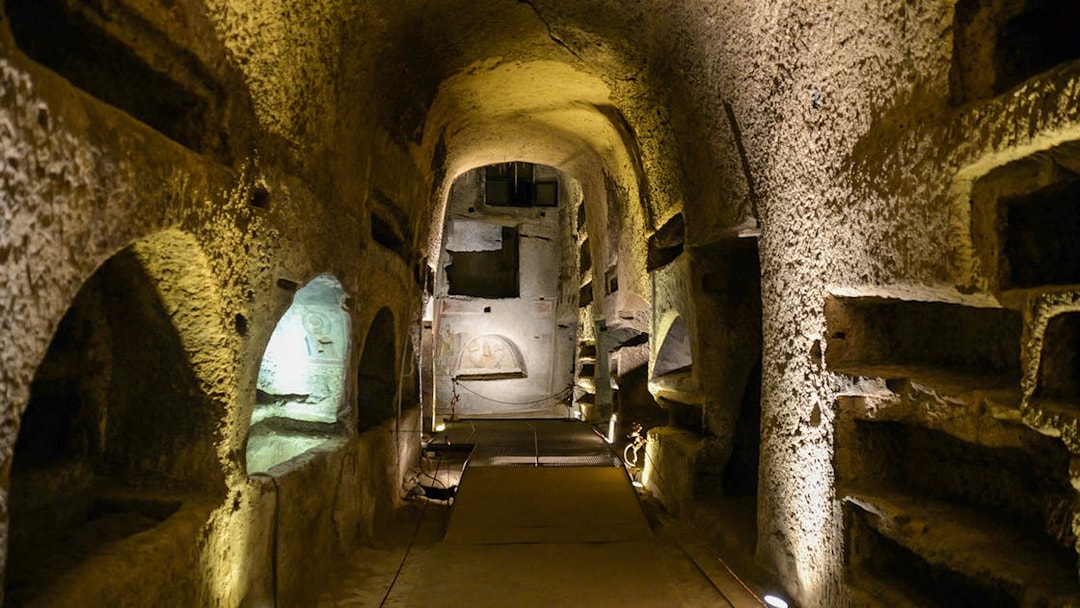Ancient catacombs with burial niches in San Gennaro, Naples.