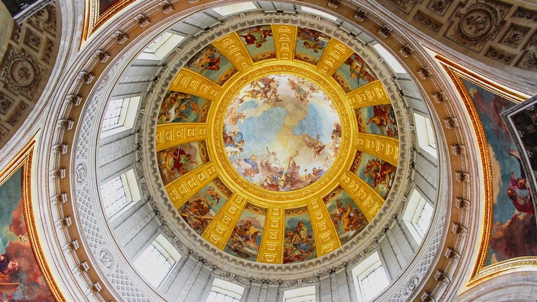 Napoleon's Tomb glass dome with intricate frescoes in Paris, France.