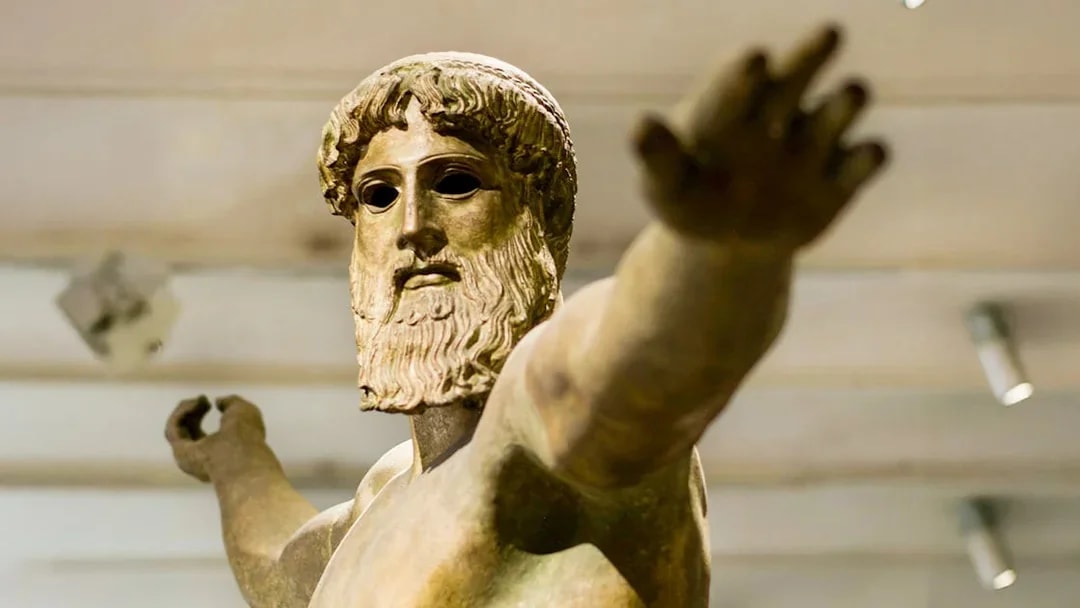 Sculpture of Artemision Bronze displayed in National Archaeological Museum of Athens.