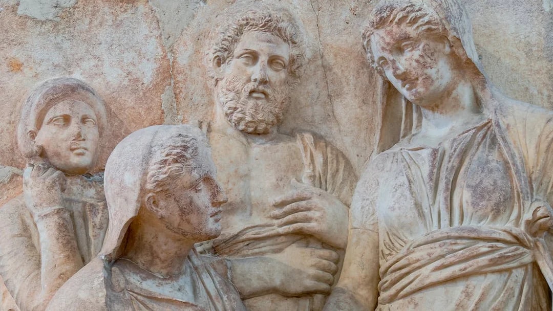 Votive burial stele depicting a grieving family, Keramikos, National Archaeological Museum, Athens.