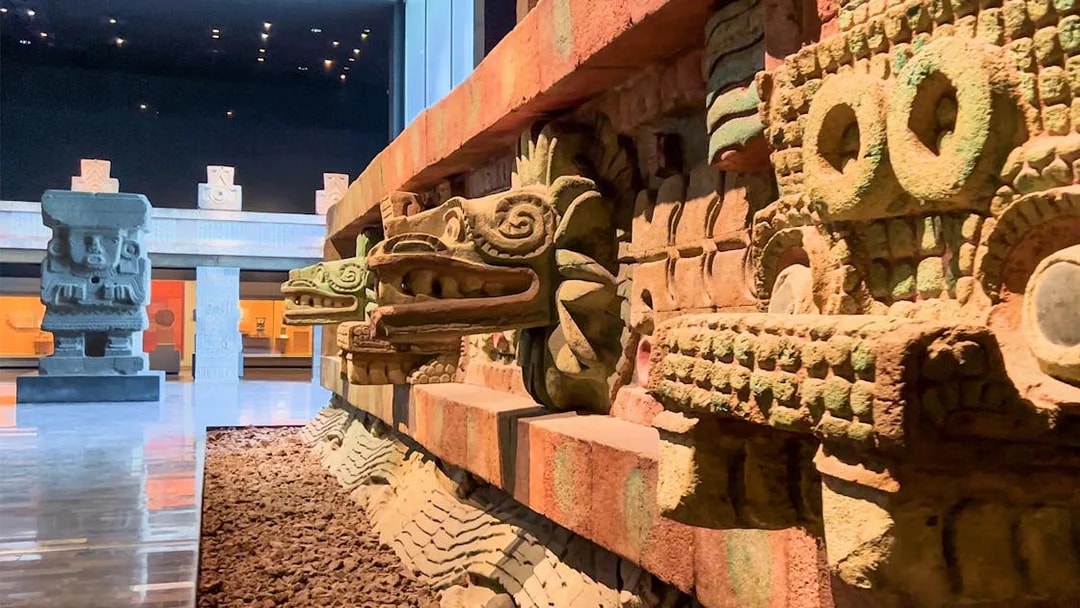 Stone carvings of Quetzalcoatl at the National Museum of Anthropology, Mexico City.