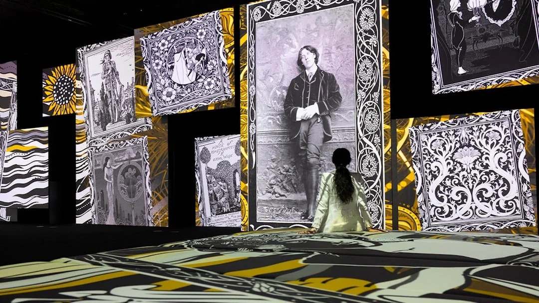 Frameless National Portrait Gallery exhibition with digital art displays and visitor viewing.