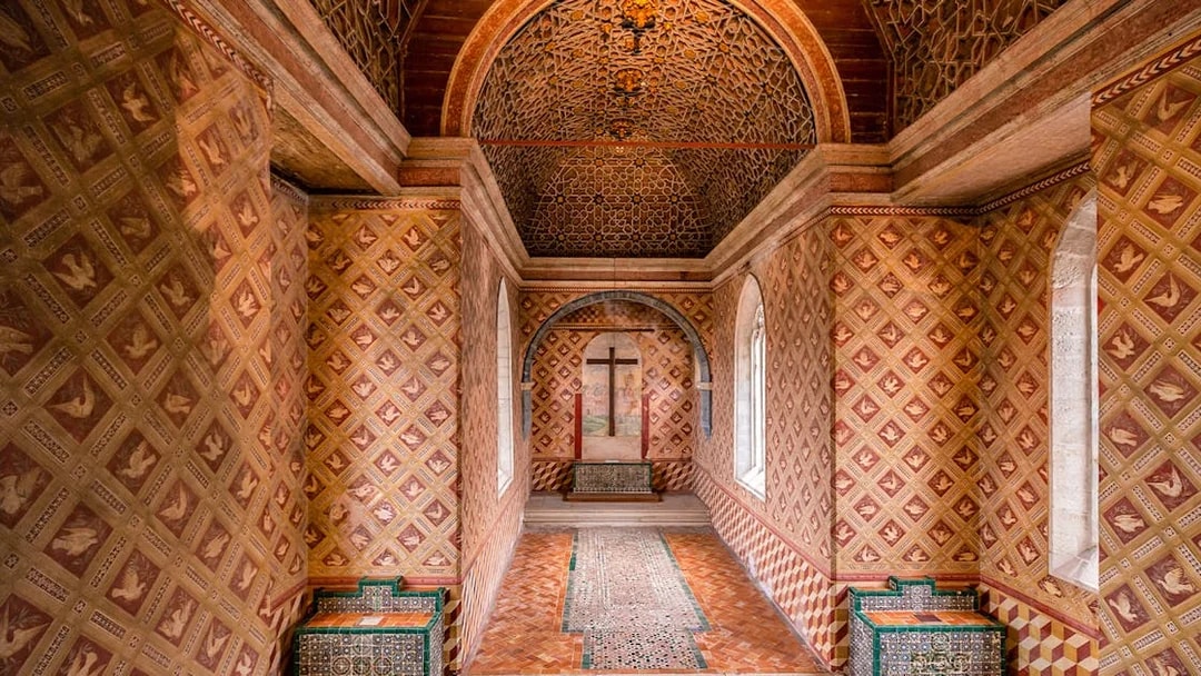Ceramic tiles and intricate patterns inside National Sintra Palace, Portugal.