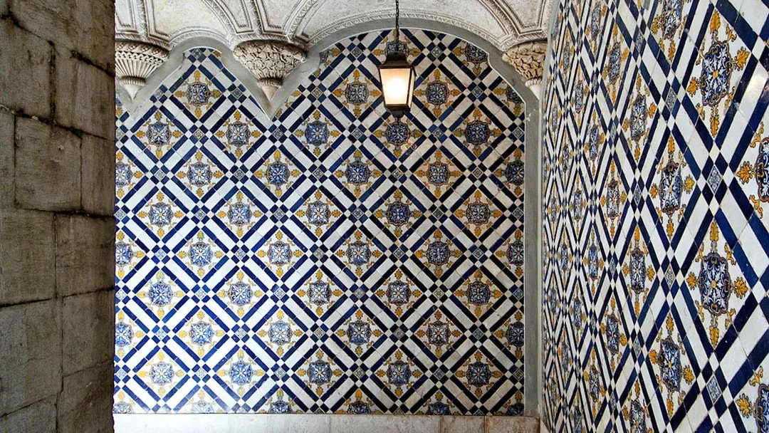 Decorative blue and white tiles at the National Tile Museum, Lisbon.