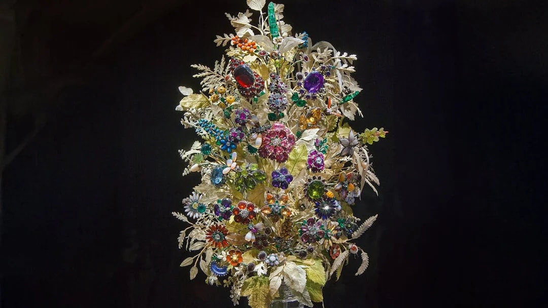 Gemstone bouquet display at Natural History Museum, Vienna.