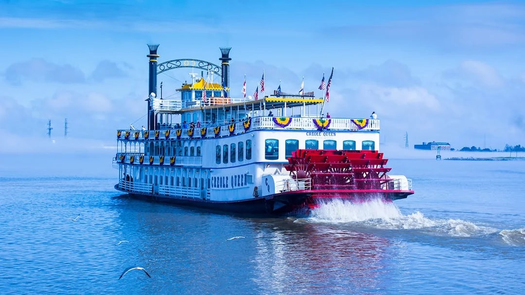 Paddle steamboat on the Mississippi River in New Orleans, part of Go City attractions.