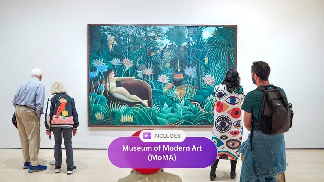 Visitors viewing a painting at the Museum of Modern Art.