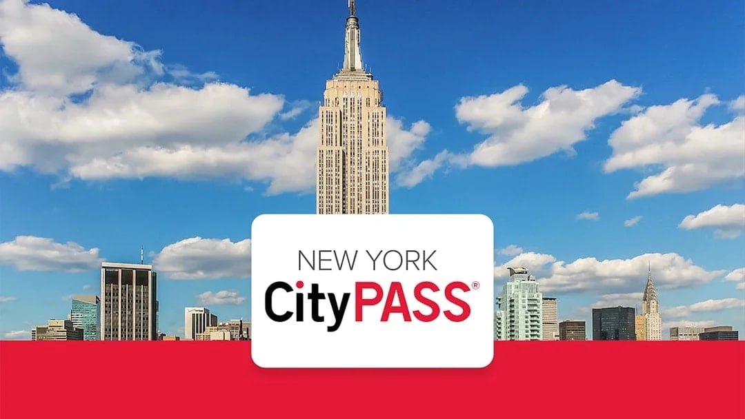 Empire State Building with New York CityPASS logo in foreground.