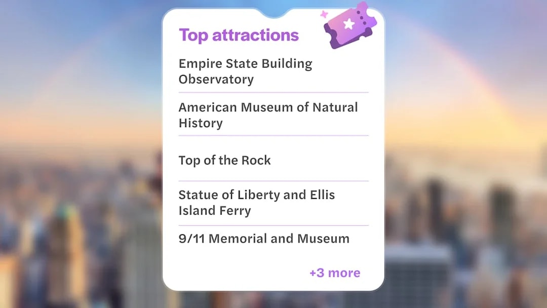 New York CityPASS attractions list including Empire State Building and Statue of Liberty.