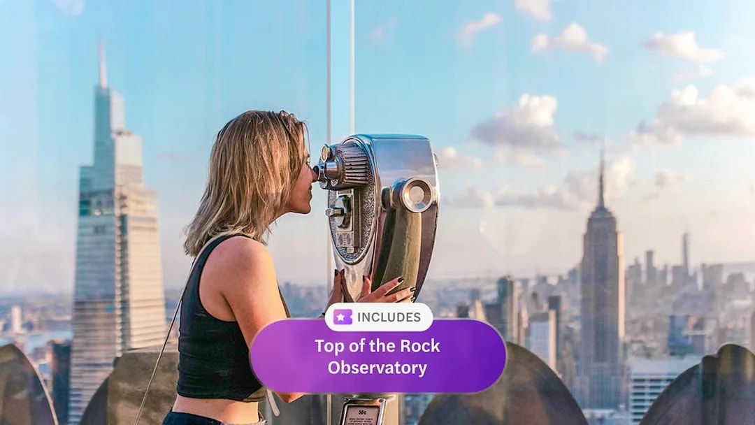 Viewing New York City skyline from Top of the Rock Observation Deck.