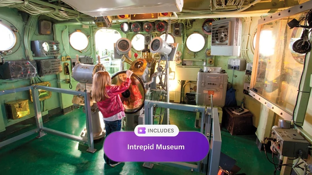 Child exploring the control room at Intrepid Museum, New York City.