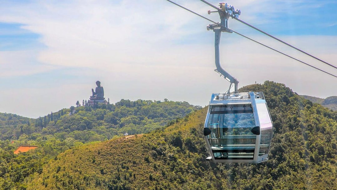 Nong Ping Crystal Plus Cabin with Tian Tan Buddha view in Hong Kong.