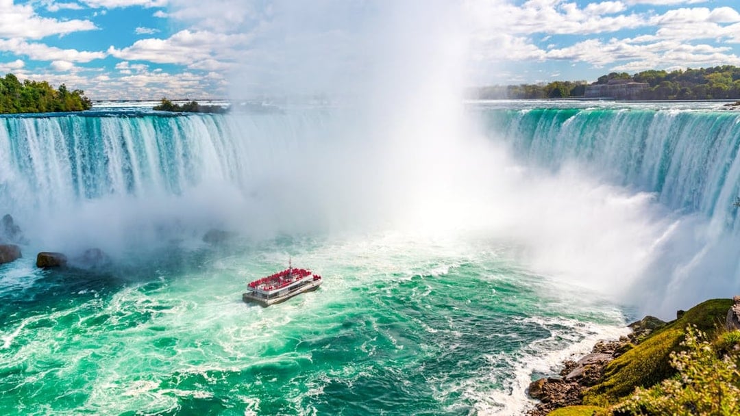 Tour boat near Horseshoe Falls at Niagara Falls, Canada.
