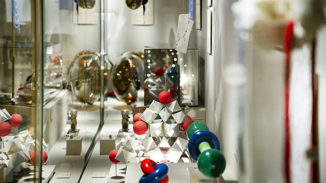 Exhibit of scientific models at the Nobel Prize Museum.