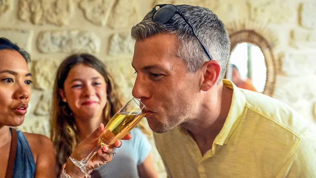 Champagne tasting during a Secret Food Tour in Paris.