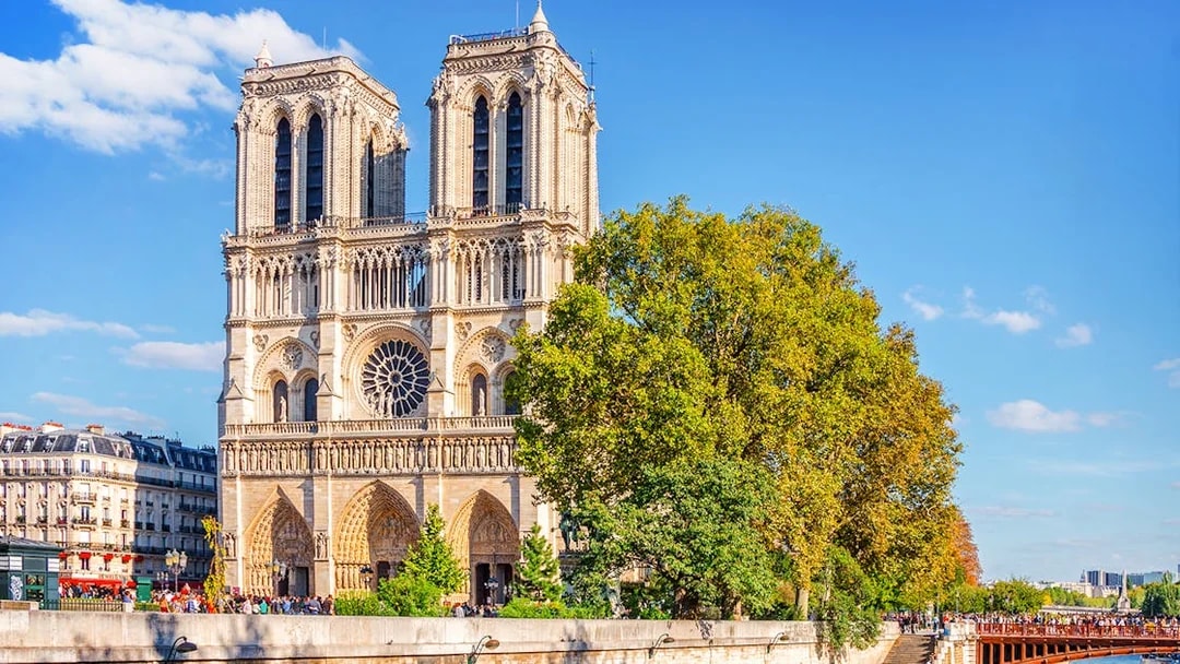 Notre Dame Cathedral with the river Seine in Paris, France.
