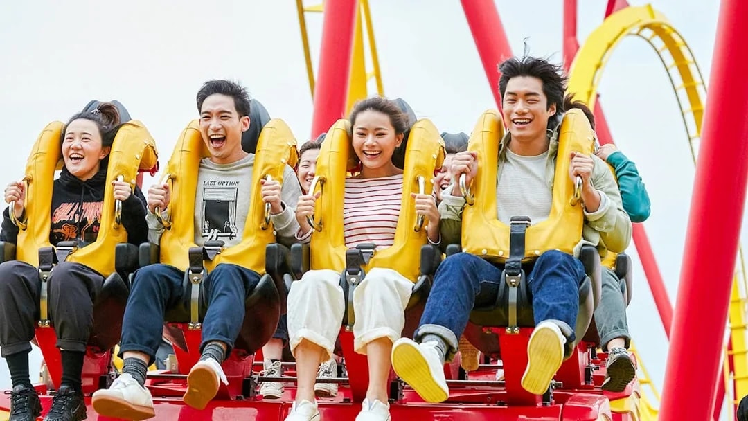 Riders enjoying the Hair Raiser roller coaster at Ocean Park Hong Kong.