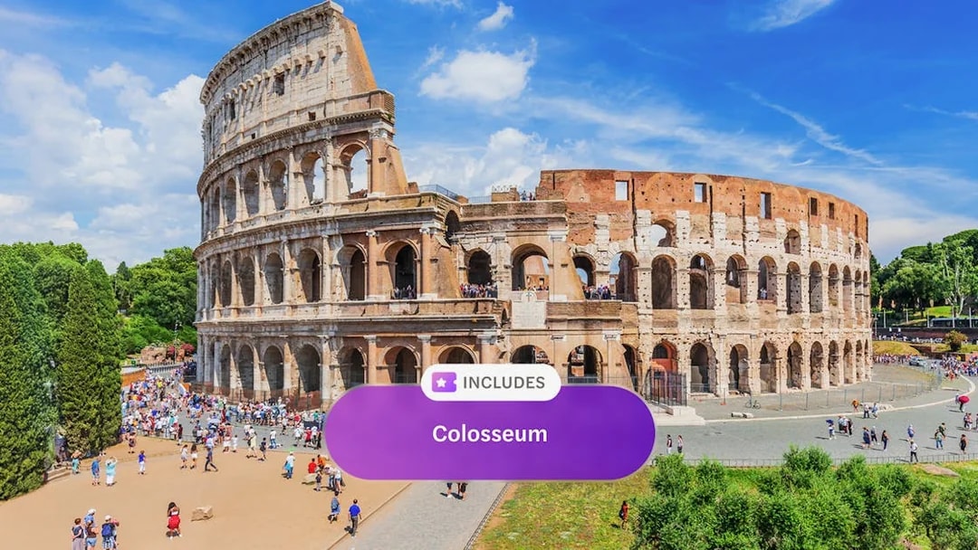 Colosseum in Rome with tourists, accessible via Omnia Card and Roma Pass.