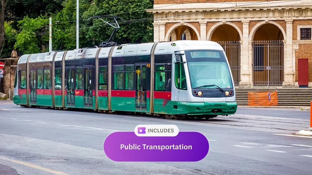 Tram in Rome with Omnia Card and Roma Pass for unlimited public transport.