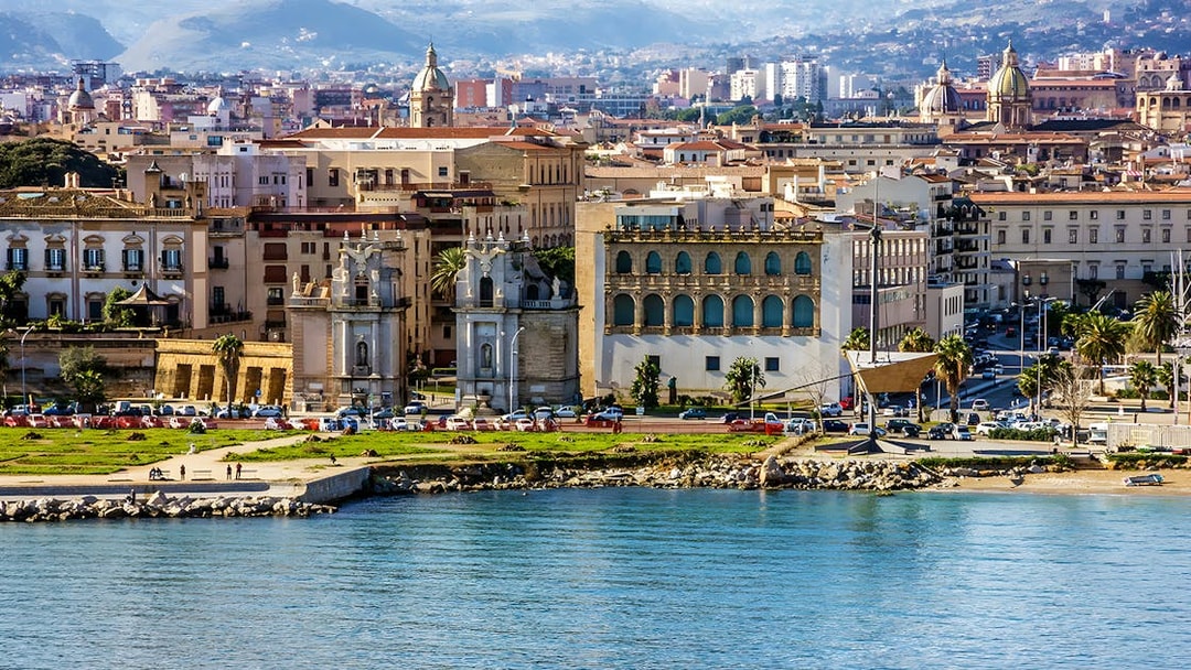 Palermo cityscape with historic buildings near the waterfront, Sicily.