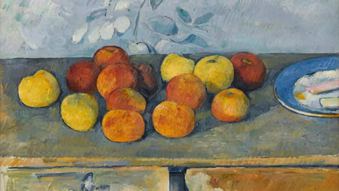 Cézanne's still life of apples and biscuits at Orangerie Museum, Paris.