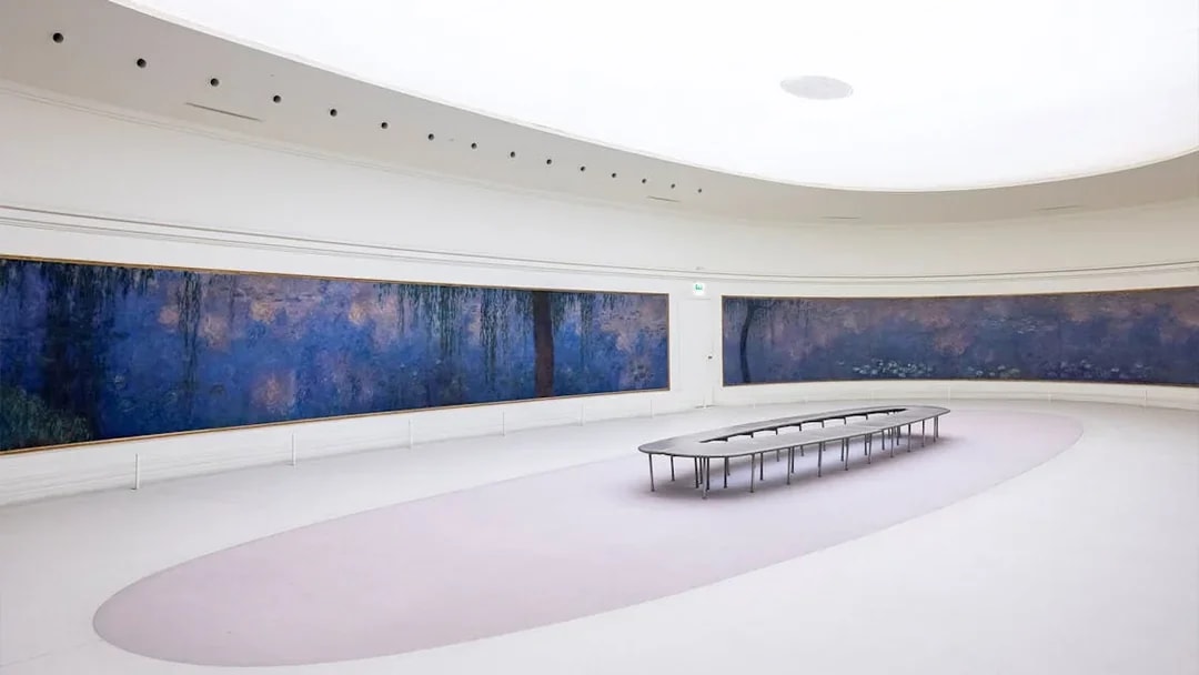Monet's Water Lilies displayed in the Orangerie Museum, Paris.